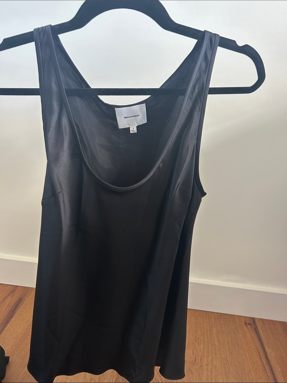 Reformation Black Satin Scoop Tank